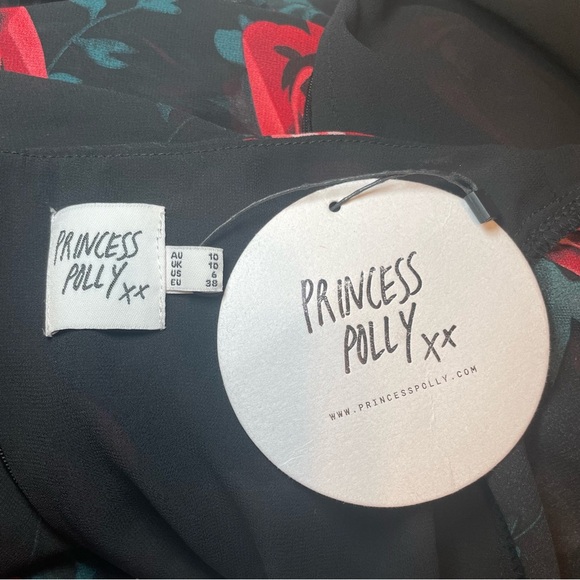 Princess Polly Bayford Long Sleeve Mini Dress Red Black Roses US Size 6 NWT - Picture 12 of 16